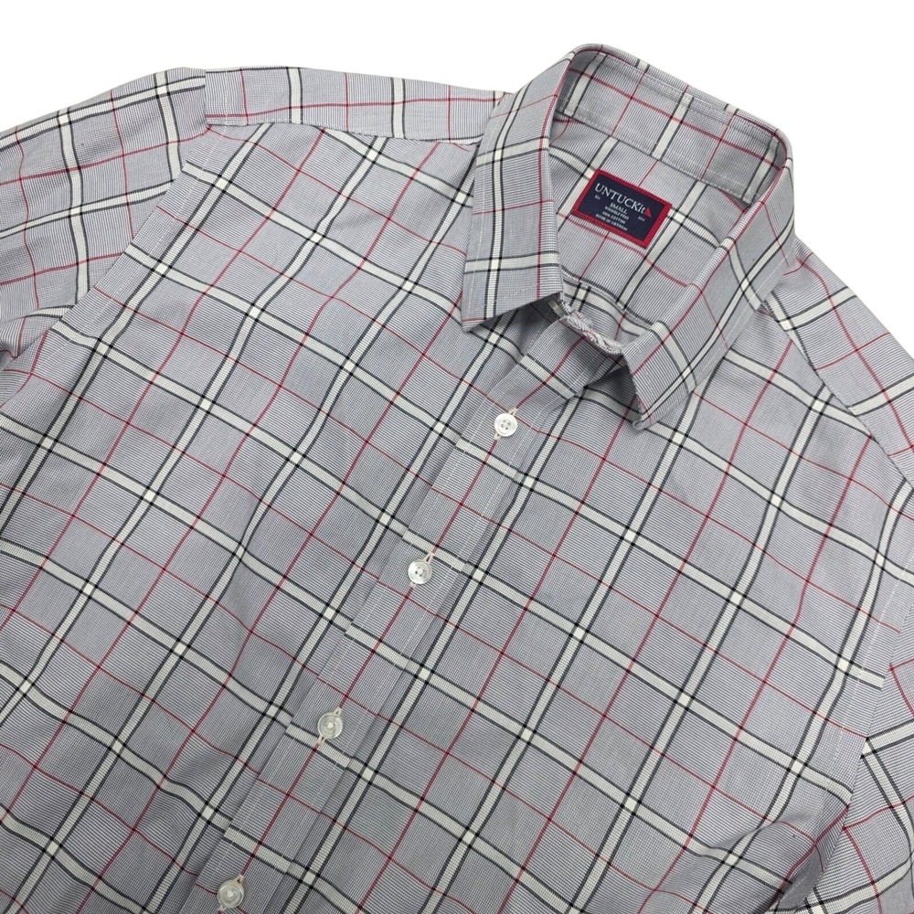 UNTUCKit Mens Small Classic Fit Plaid Long Sleeve‎ Button Down Shirt Gray Red